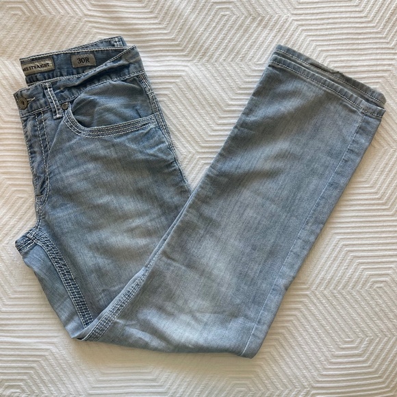 BKE Other - BKE Men's 30R Jake Straight Jeans Faded Light Blue Denim Stretch White Stitch